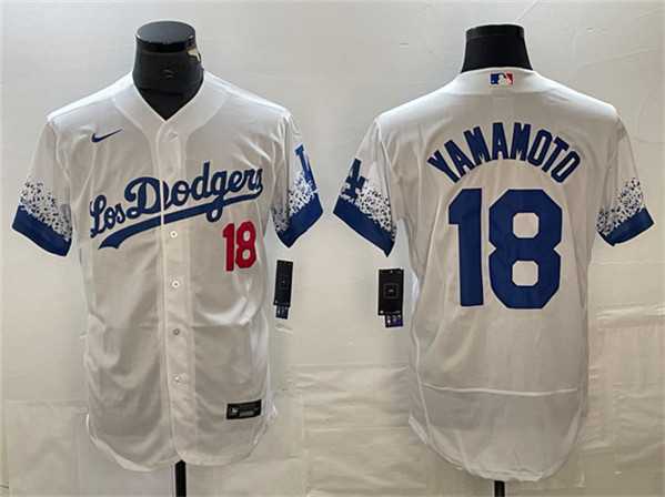 Men%27s Los Angeles Dodgers #18 Yoshinobu Yamamoto White City Connect Flex Base Stitched Baseball Jersey->los angeles dodgers->MLB Jersey